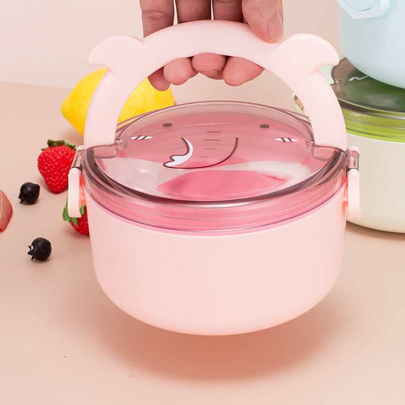 Cartoon Round Portable Lunch Box for Students and Workers