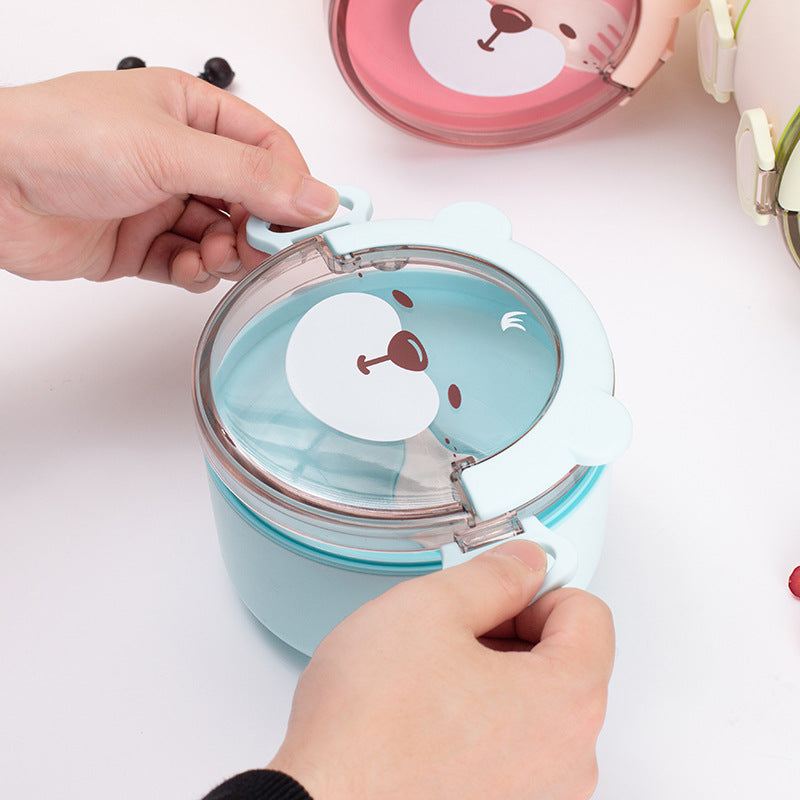 Cartoon Round Portable Lunch Box for Students and Workers